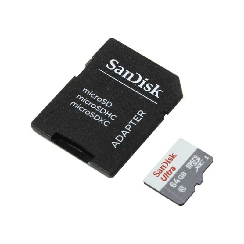 Sandisk Ultra MicroSDXC 64GB UHS-I + SD Adapter, 64 GB, MicroSDXC, Clase 10, UHS-I, 80 MB/s, Gris, Blanco