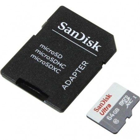 Sandisk Ultra MicroSDXC 64GB UHS-I + SD Adapter, 64 GB, MicroSDXC, Clase 10, UHS-I, 80 MB/s, Gris, Blanco