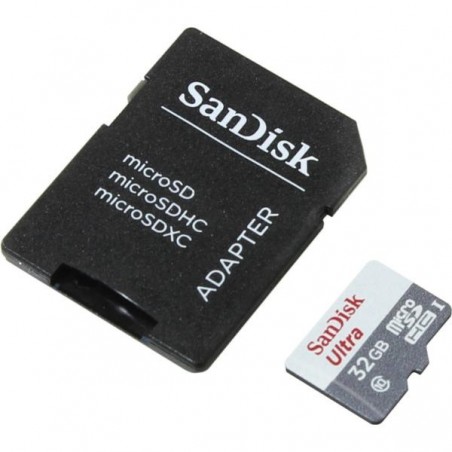 Sandisk Ultra MicroSDHC 32GB UHS-I + SD Adapter, 32 GB, MicroSDHC, Clase 10, UHS-I, 80 MB/s, Gris, Blanco